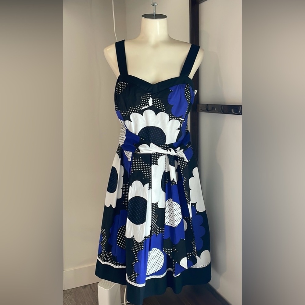 Sandra Darren Pretty Big Floral Black, Purple and White pleated skirt dress